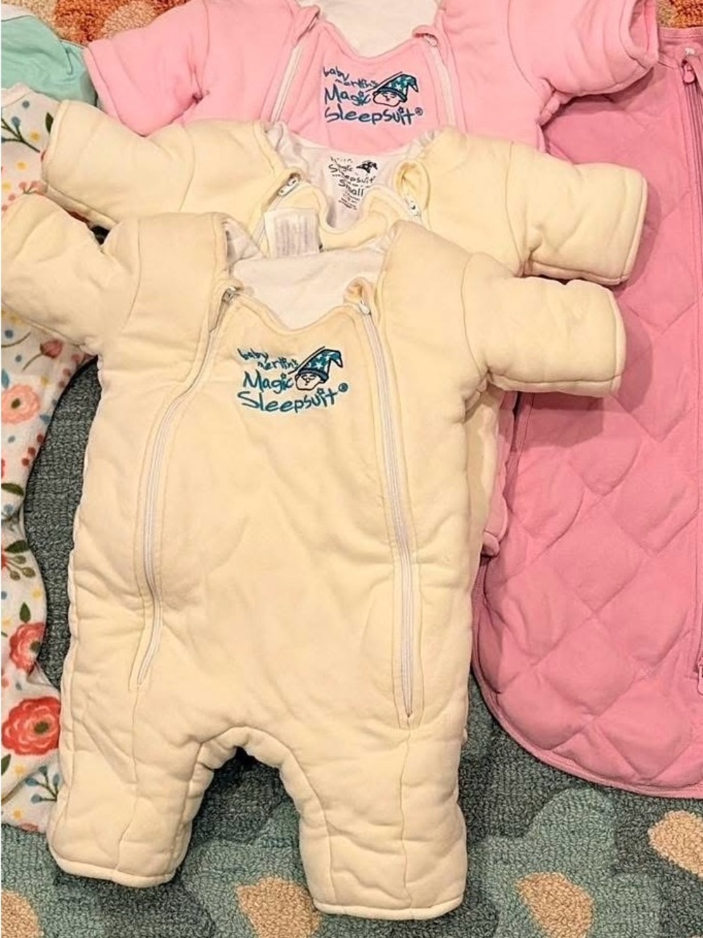 BUNDLE- 3 Magic Merlin Sleepsuit Baby Sleep Sack - Cream and pink size small